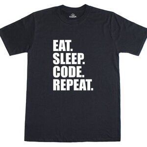Eat Sleep Code Repeat T-Shirt | Black Programmer Quote Tee | Coding Life Minimal